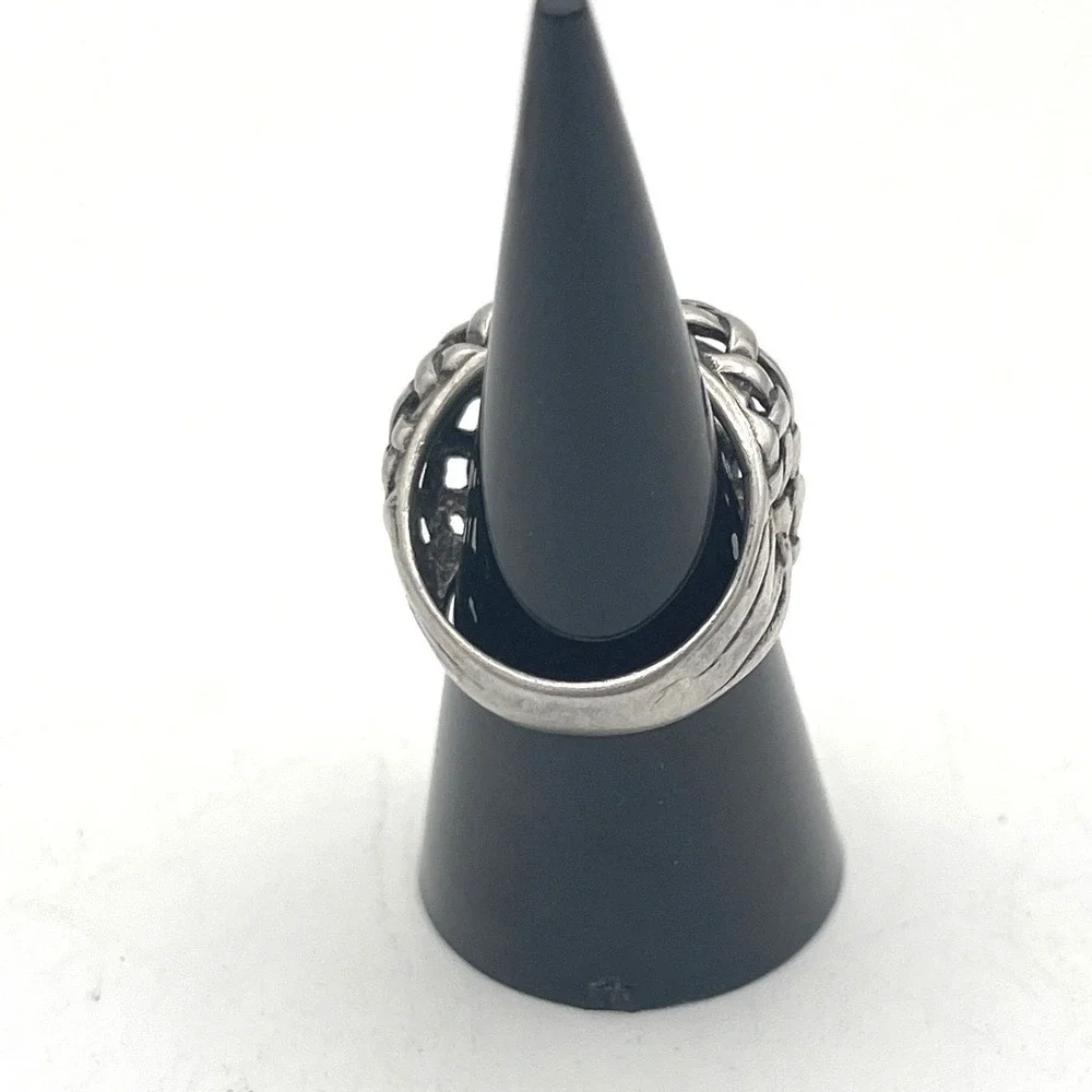 925 Sterling Silver Vintage Wicker Weave Dome Ring Size 6